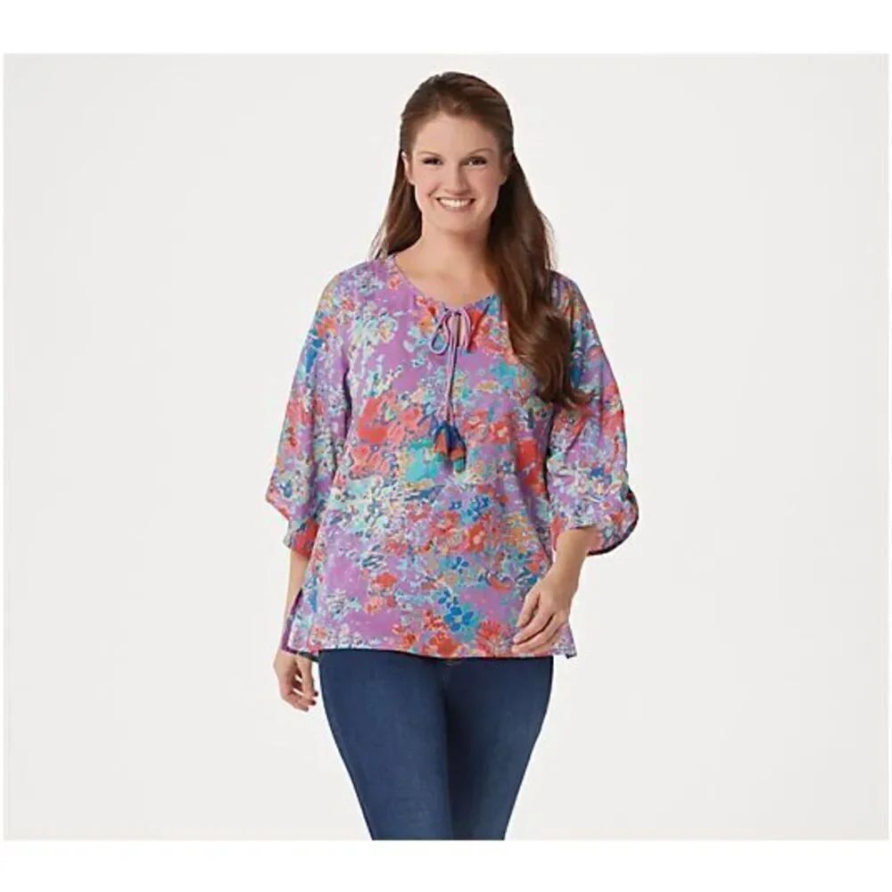 ✨”As Is" Tolani Collection Printed 3/4-Sleeve Woven Sz Small Top✨